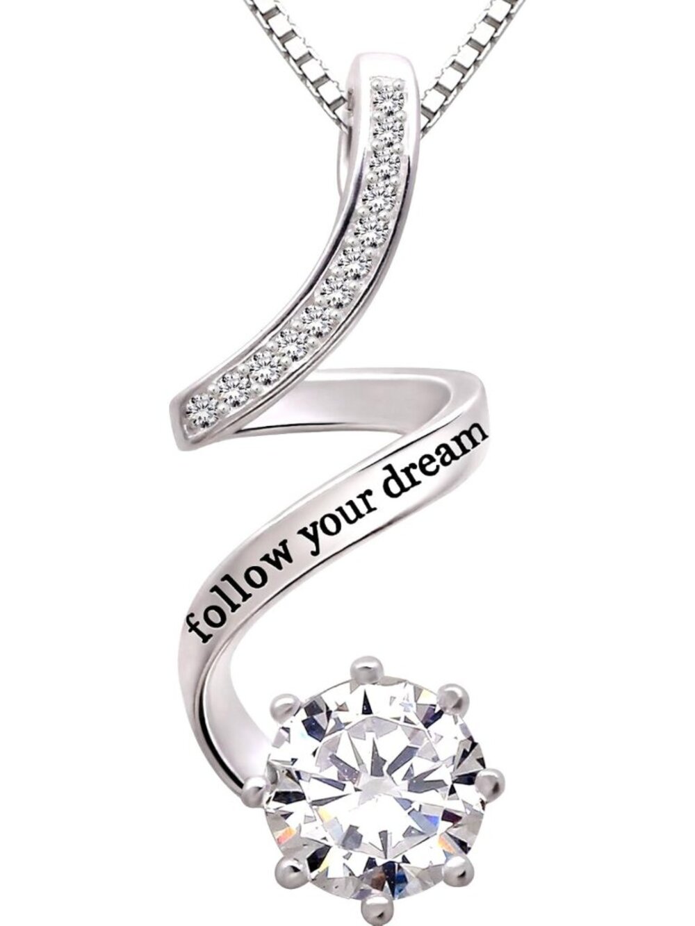 Sterling Silver 'Follow Your Dream' Pendant Necklace with Cubic Zirconia Charm